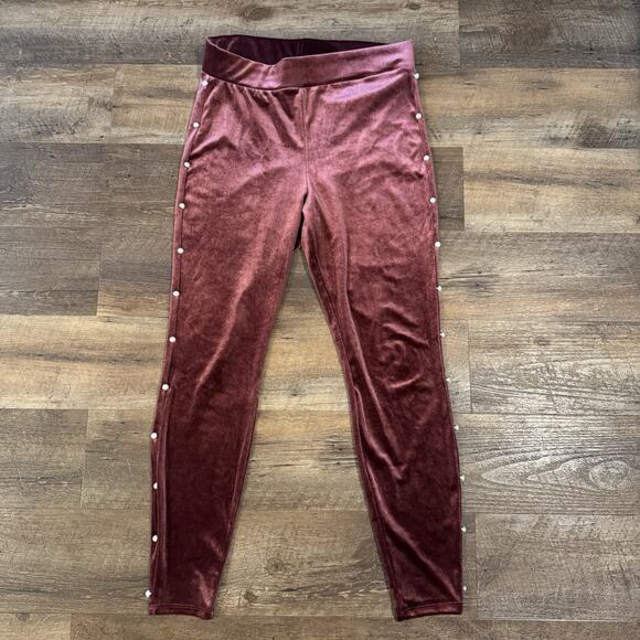 Torrid 1 1X Zinfandel Velvet Leggings Faux Pearl Sides Plus Size 16-18 Holiday - Picture 1 of 9